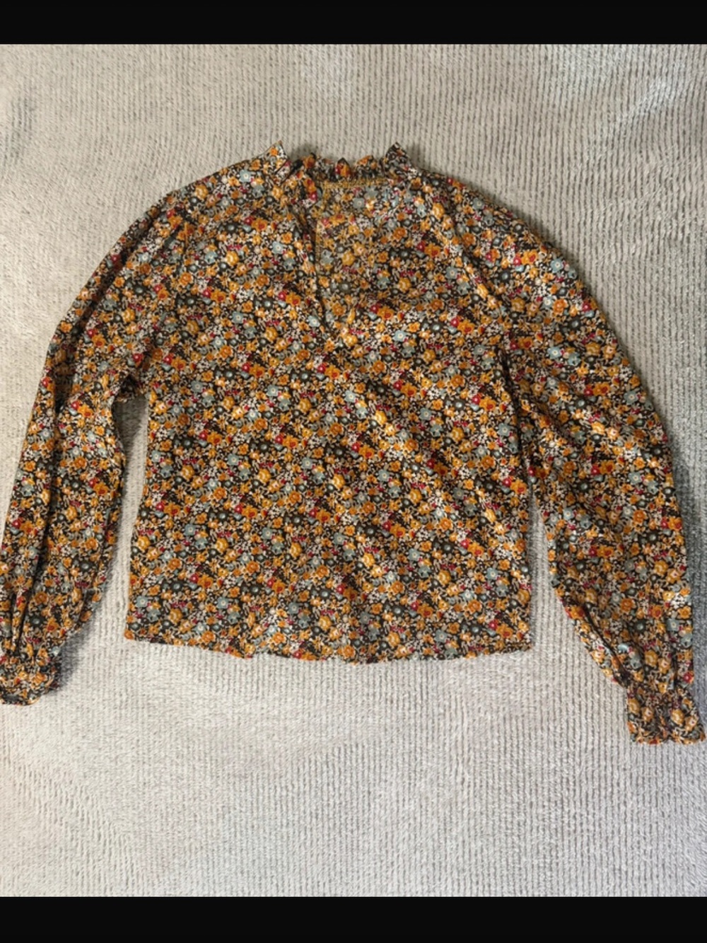 SHEIN Floral Ruffle Mock Neck Blouse - Mustard Multi